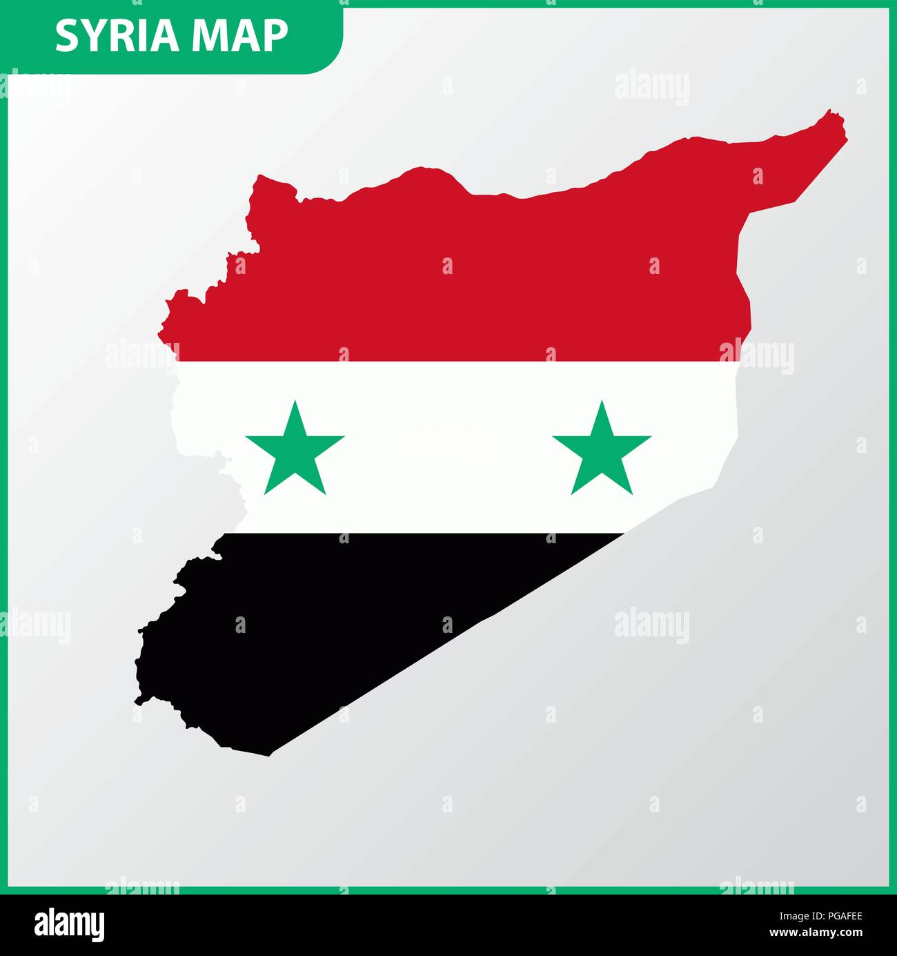 Die detaillierte Karte von Syrien mit National Flagge Stock Vektor
