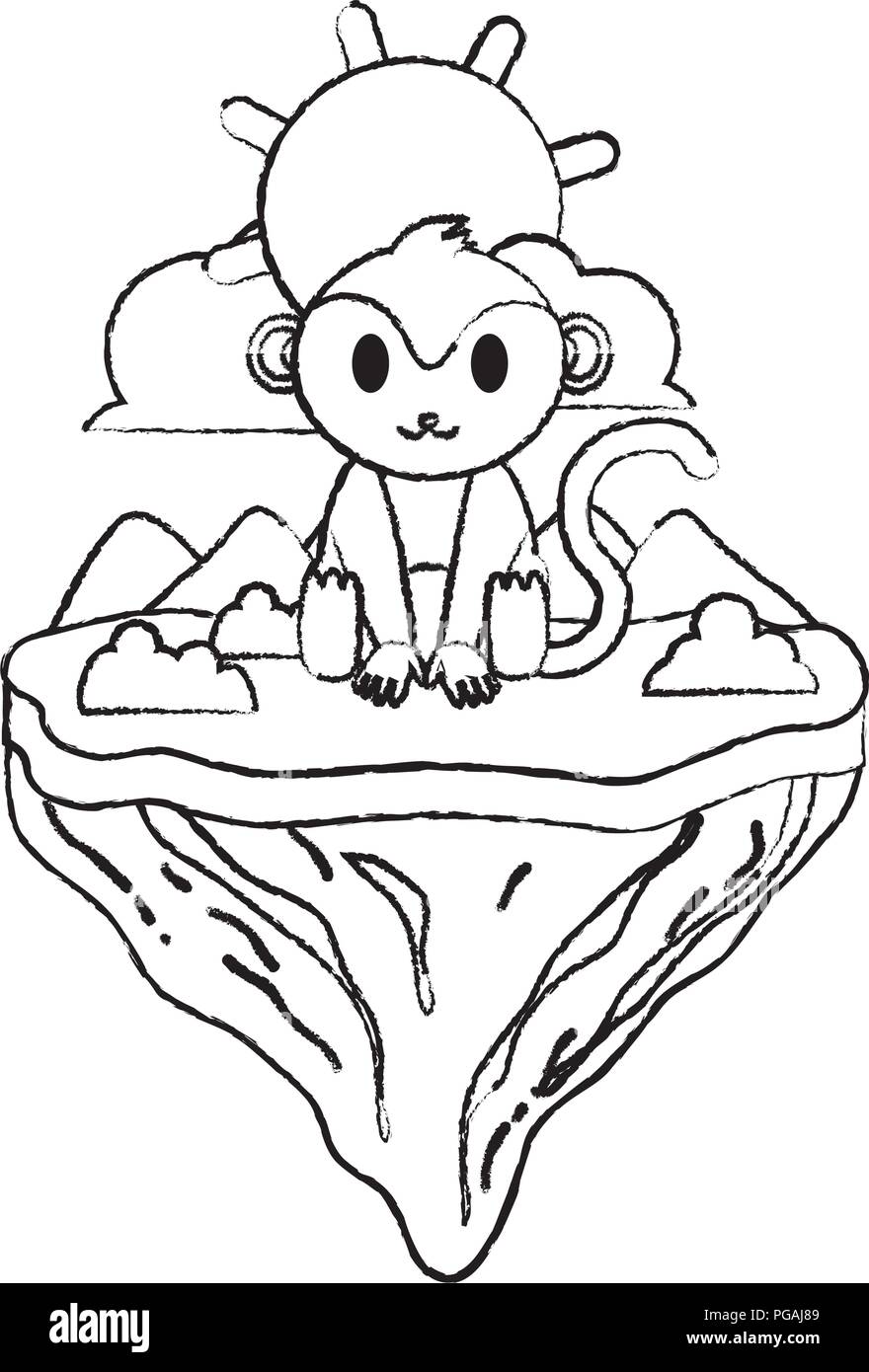 Grunge niedlichen Affen Tier in der Schwimmstellung Insel Stock Vektor