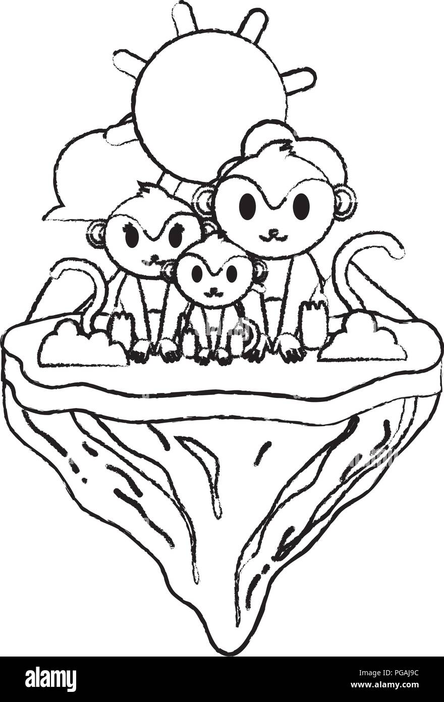 Grunge Familie affe Tier in der Schwimmstellung Insel Stock Vektor