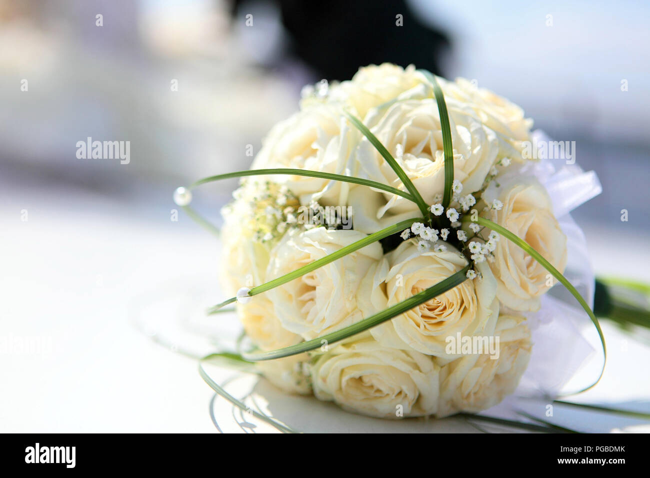 In der Nähe von Wedding Bouquet von beige Rosen Stockfoto