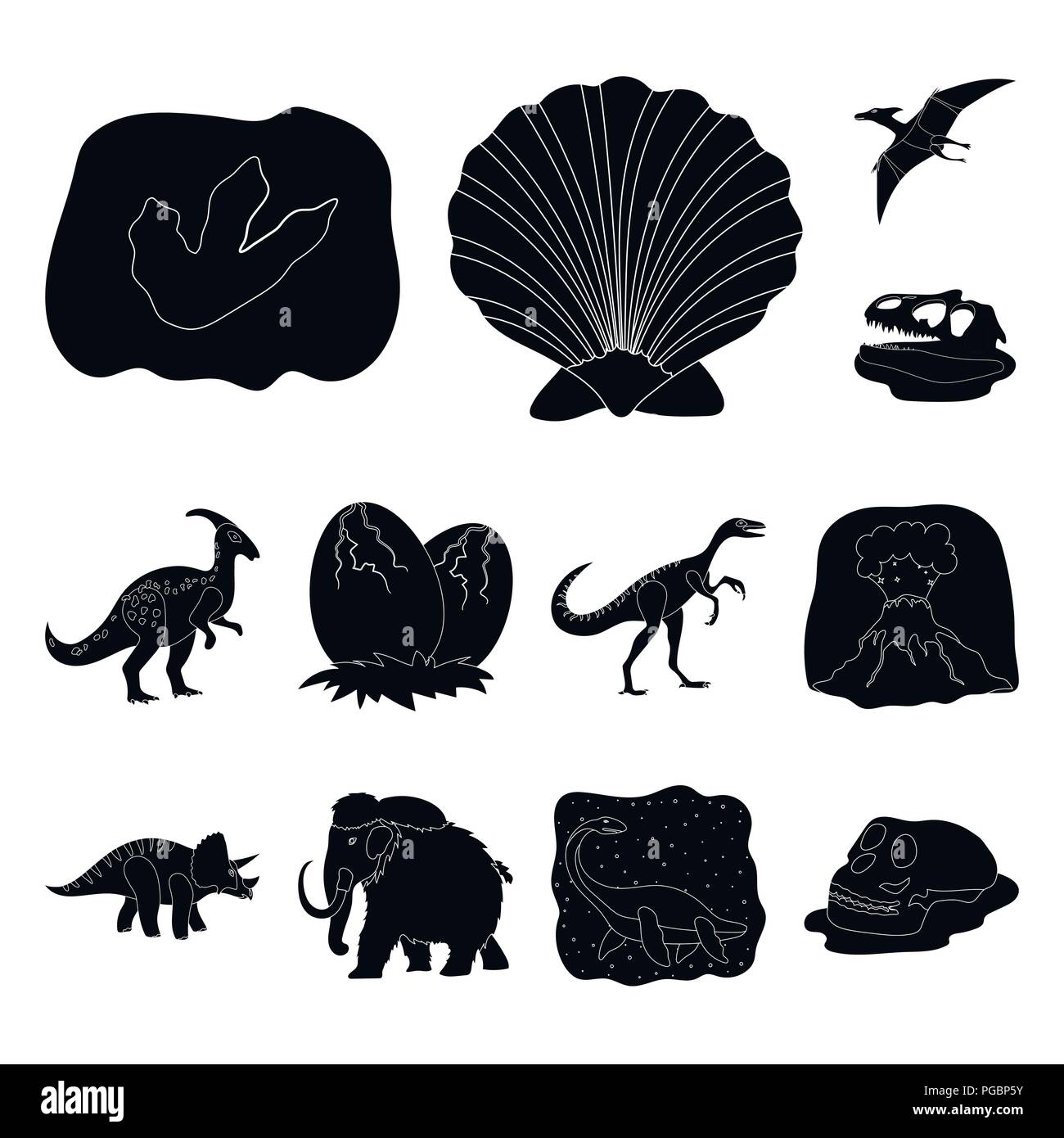 Verschiedene Dinosaurier schwarze Symbole in der Sammlung für Design. Prähistorische Tier vektor Symbol lieferbar Abbildung. Stock Vektor