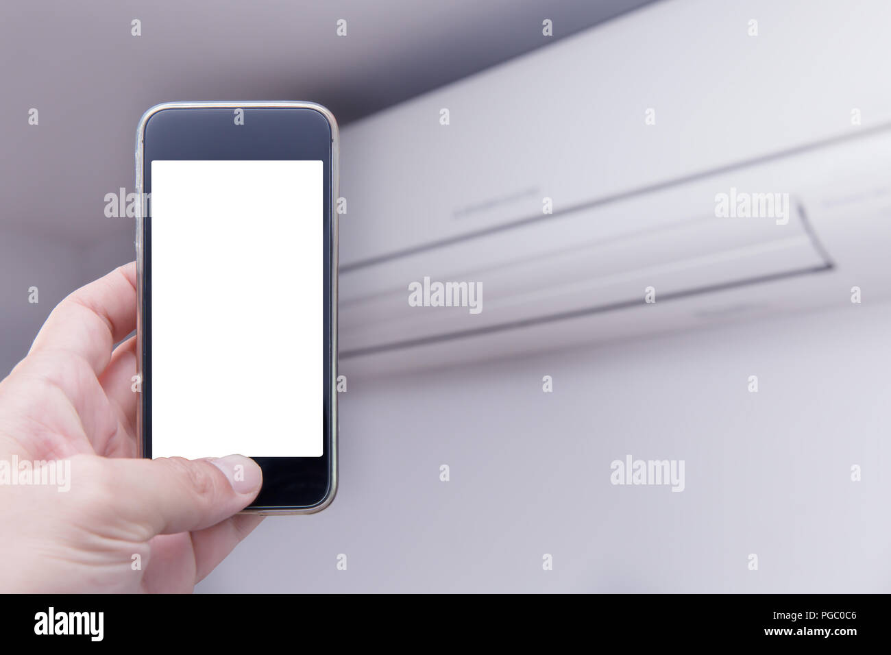 Smartphone leerer Bildschirm mit Klimaanlage arbeiten Control für smart Lifestyle Stockfoto