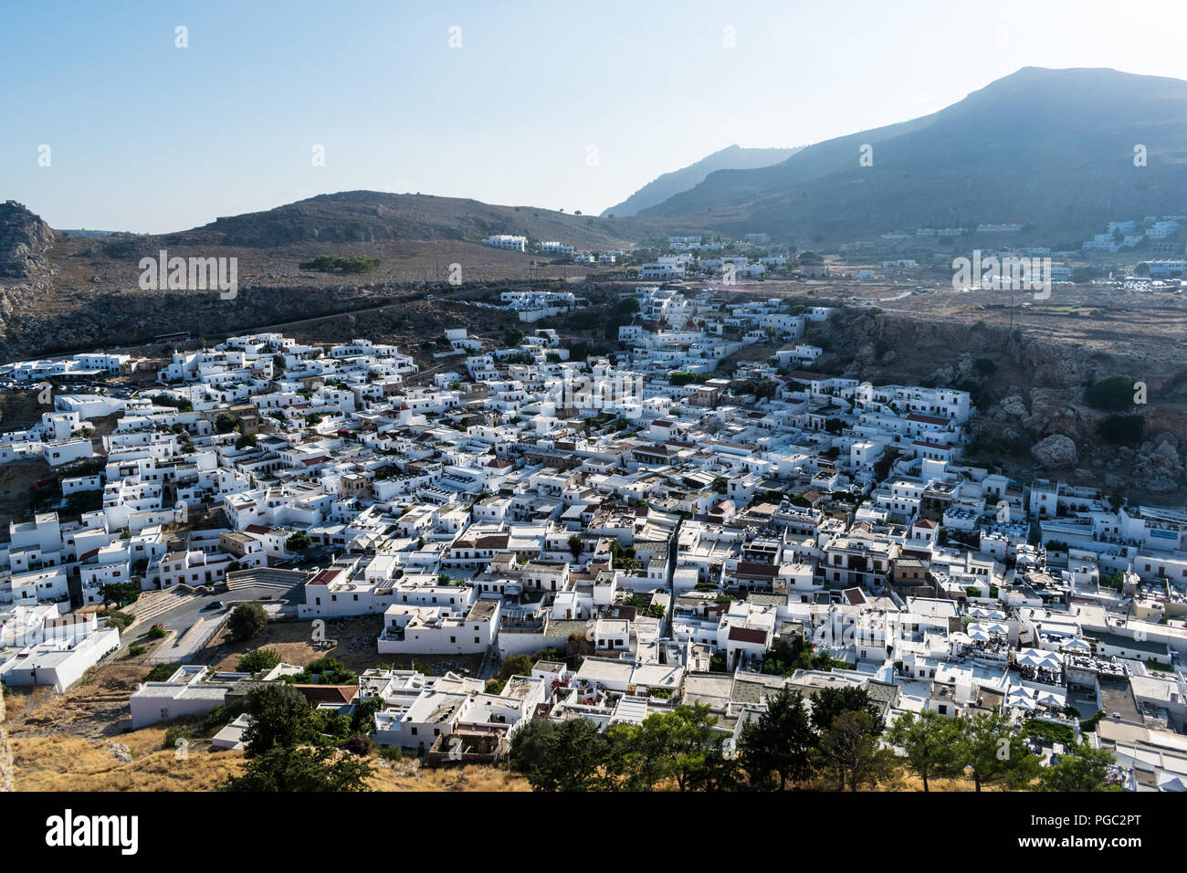 Dies ist ein picute der weißen Dorf Lindos an der Ostküste der griechischen Insel Rhodos Stockfoto