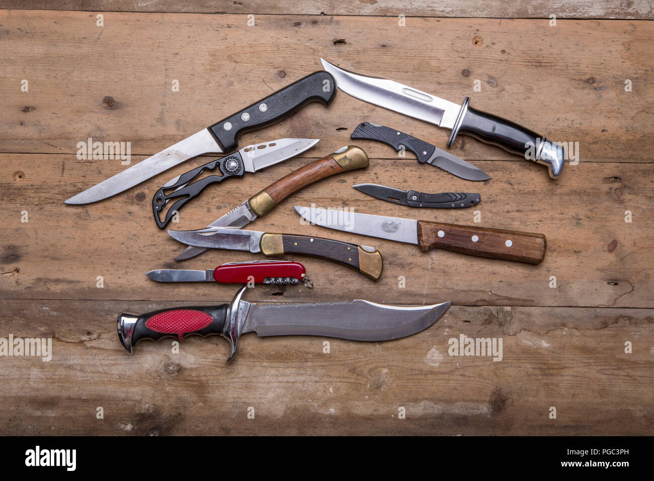 Eine Sammlung der Messer Stockfoto
