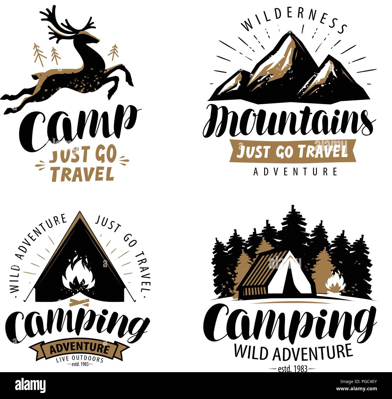 Logo der Kampagne oder Label. Wandern Reise, Wanderung Icon Set. Typografische Gestaltung Vektor Stock Vektor