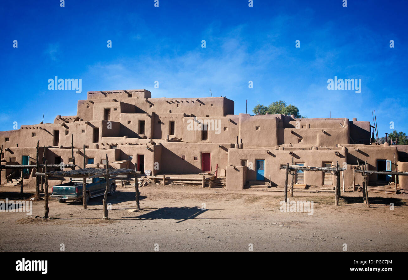 Die Taos Pueblo, ein UNESCO-Weltkulturerbe. Taos, New Mexico. Stockfoto