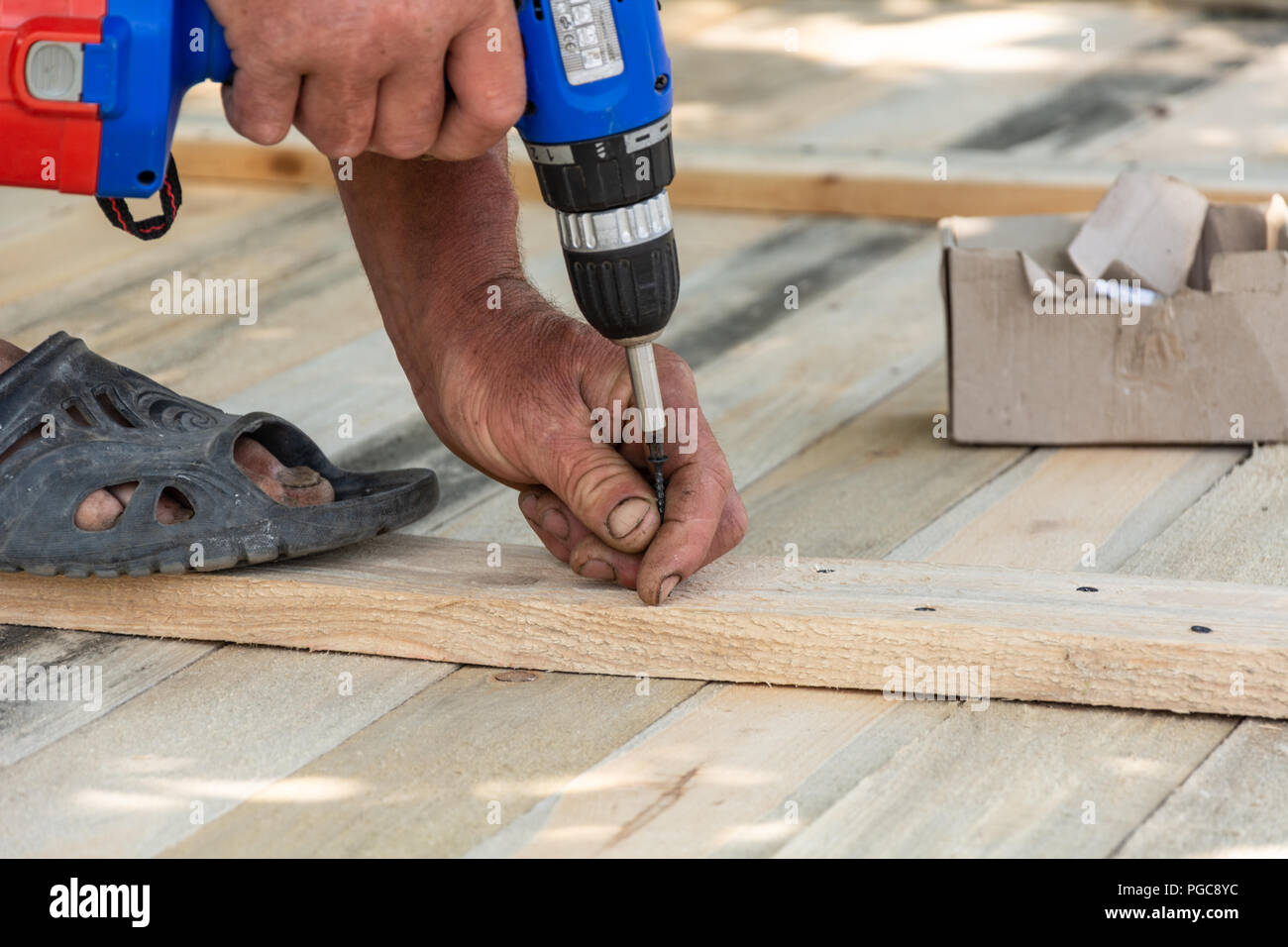 Bohrer Holz Werkstatt Holzarbeiten Und Personen Konzept Tischler