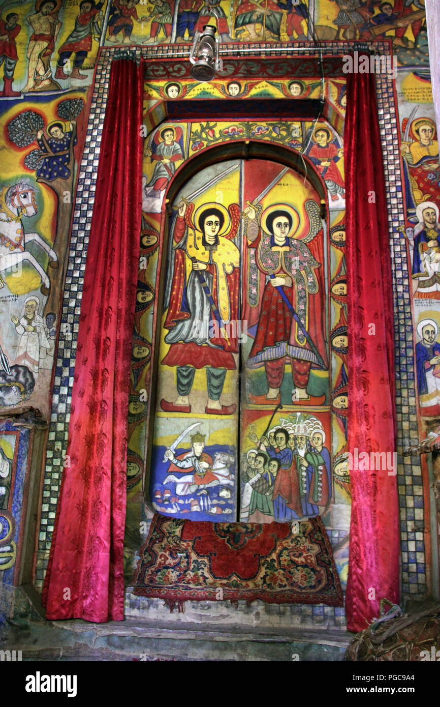 Tür des Ura Kidane Mihret Kloster, Tanasee, Äthiopien Stockfoto