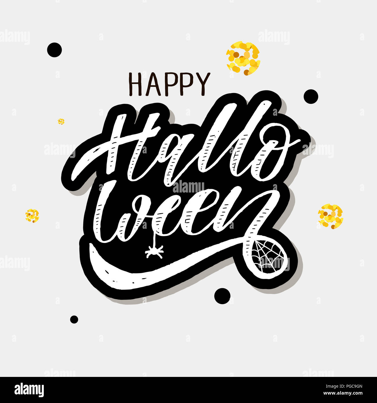 Happy Halloween schrift Kalligraphie Pinsel Text Urlaub Aufkleber Abbildung Stockfoto