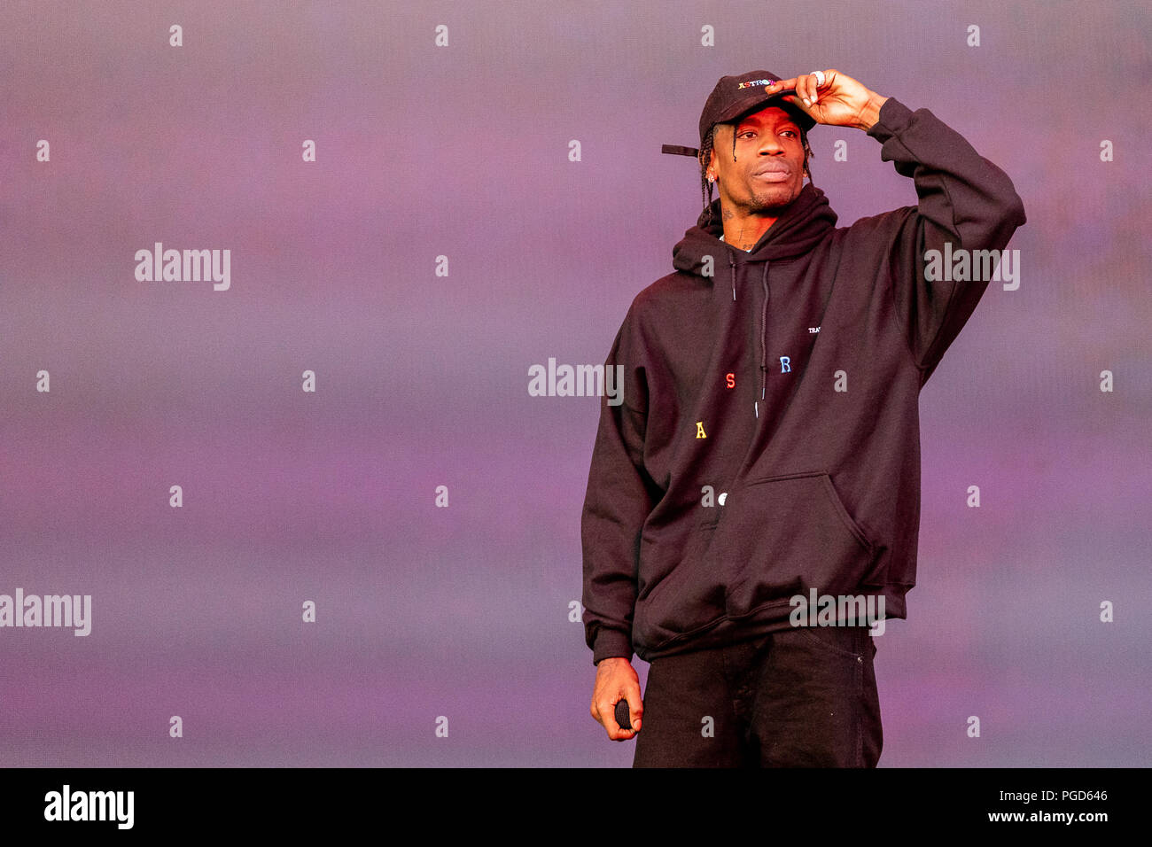 Travis Scott führt live auf der Bühne bei Leeds Festival, UK, 25. Juni 2018. Stockfoto