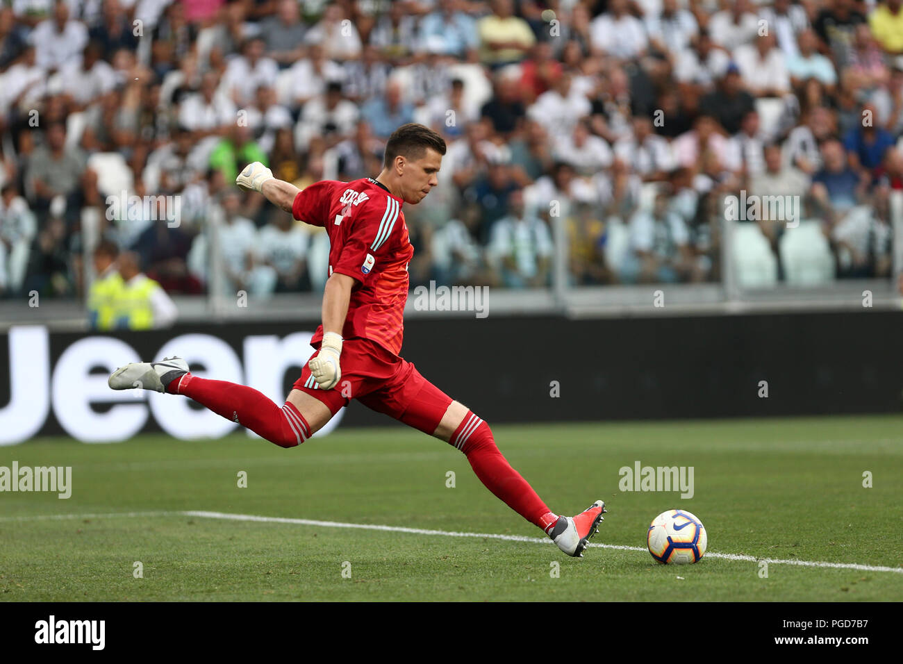 Torino, Italien. 25 August, 2018. Wojciech Szczesny von Juventus Turin FC in Aktion während der Serie ein Fußballspiel zwischen FC Juventus und SS Lazio. Credit: Marco Canoniero/Alamy leben Nachrichten Stockfoto