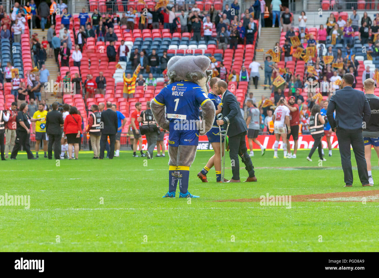 London, Großbritannien. 25 Aug, 2018. Samstag, 25. August 2018 - Die 117 Inszenierung der Ladbrokes Challenge Cup Rugby League Finale im Wembley Stadium zwischen Warrington Wölfe (die Leitung) und Katalanisch Drachen. Beide Mannschaften spielen in der Super League Credit: John Hopkins/Alamy leben Nachrichten Stockfoto