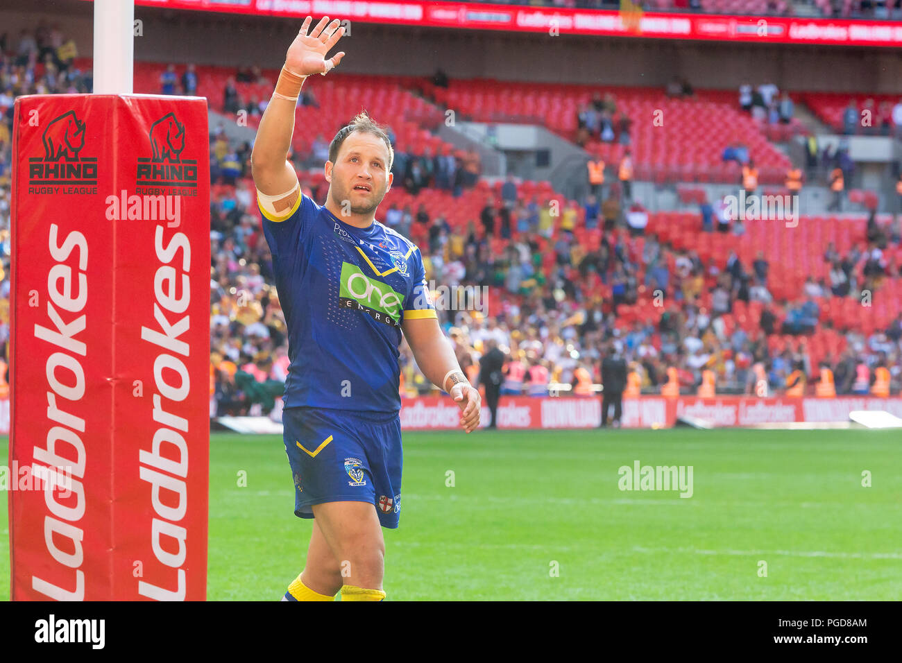 London, Großbritannien. 25 Aug, 2018. Samstag, 25. August 2018 - Die 117 Inszenierung der Ladbrokes Challenge Cup Rugby League Finale im Wembley Stadium zwischen Warrington Wölfe (die Leitung) und Katalanisch Drachen. Beide Mannschaften spielen in der Super League Credit: John Hopkins/Alamy leben Nachrichten Stockfoto