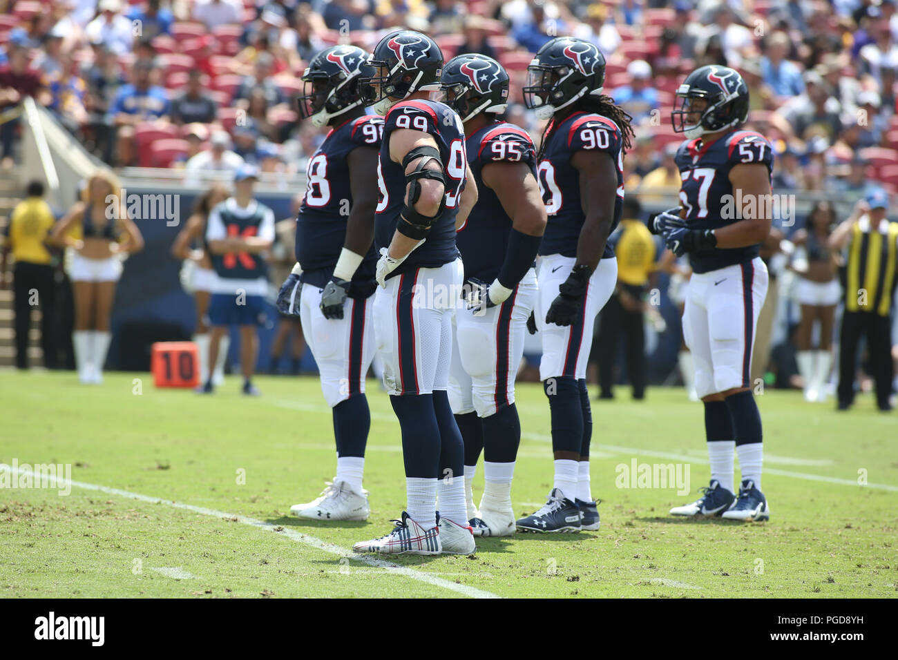 August 25, 2018 Los Angeles, CA. Houston Texans d-line während der NFL Houston Texans vs Los Angeles Rams im Los Angeles Memorial Coliseum Los Angeles, Ca am 25. August 2018. Jevone Moore Stockfoto