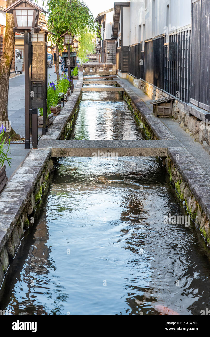 Wasserstraße mit Fisch in Gifu Japan Stockfoto