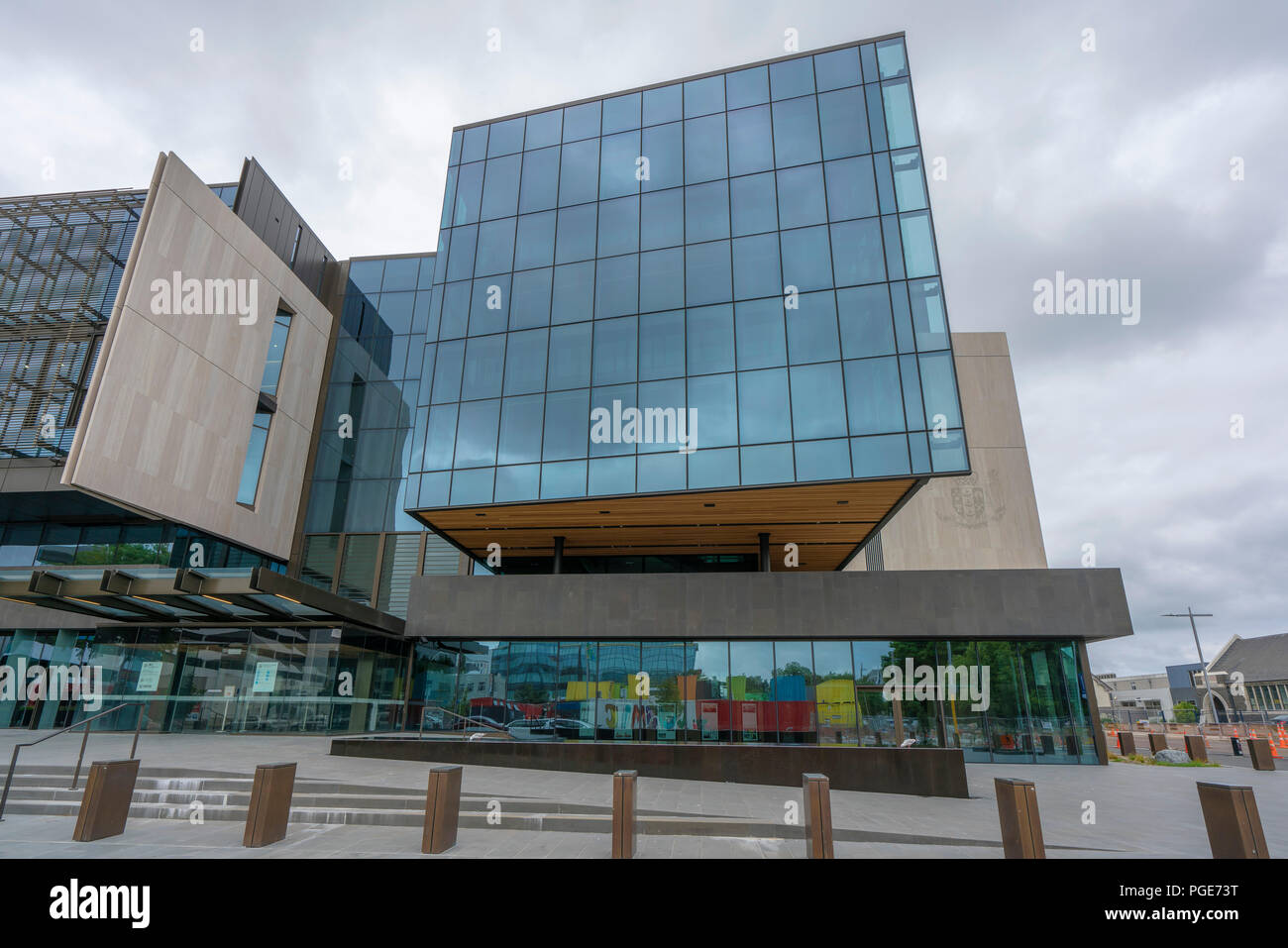 Christchurch, Neuseeland - Januar 21, 2018: Moderne bold neues Design der Regierungsgebäude in Christchurch Stockfoto