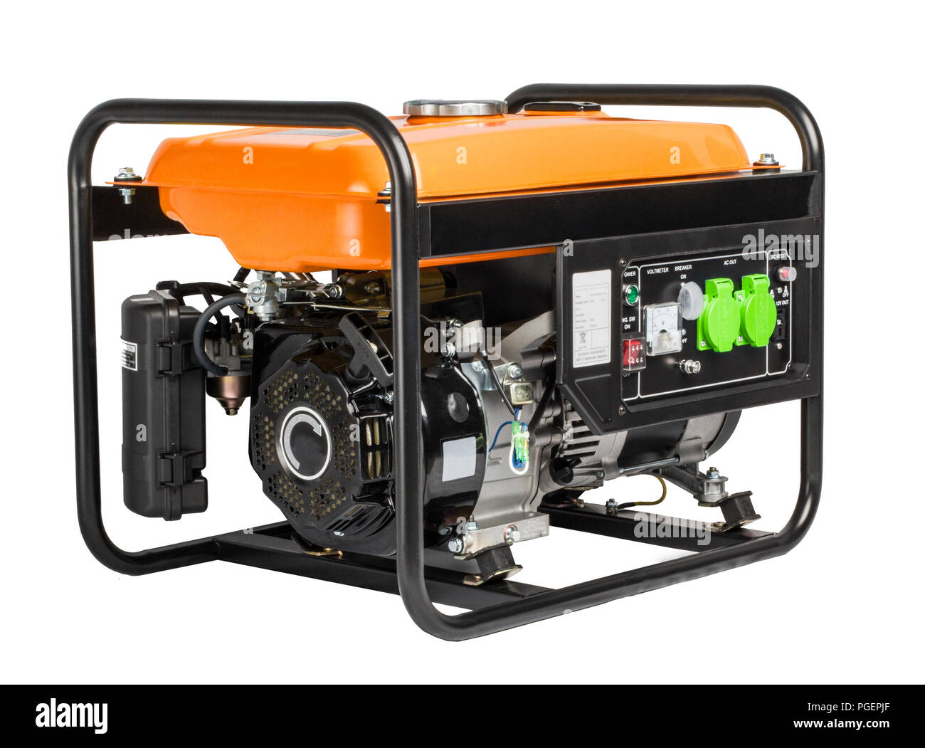 Elektrische AC Generator Lichtmaschine , Weiß isoliert. Tragbare benzin Generator. weißen Hintergrund. Stockfoto