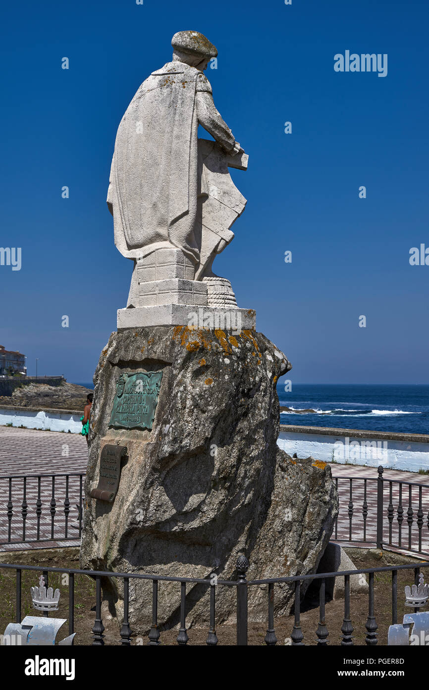Denkmal von Martín Alonso Pinzón, Statue von A. Leon Ortega, 1977, Kapitän der Karavelle Pinta, Lugo, Galizien, Spanien, Europa. Stockfoto