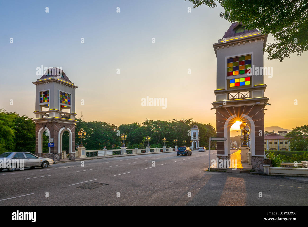 Ipoh mit einem Erbe Brücke bei Dämmerung Stockfoto