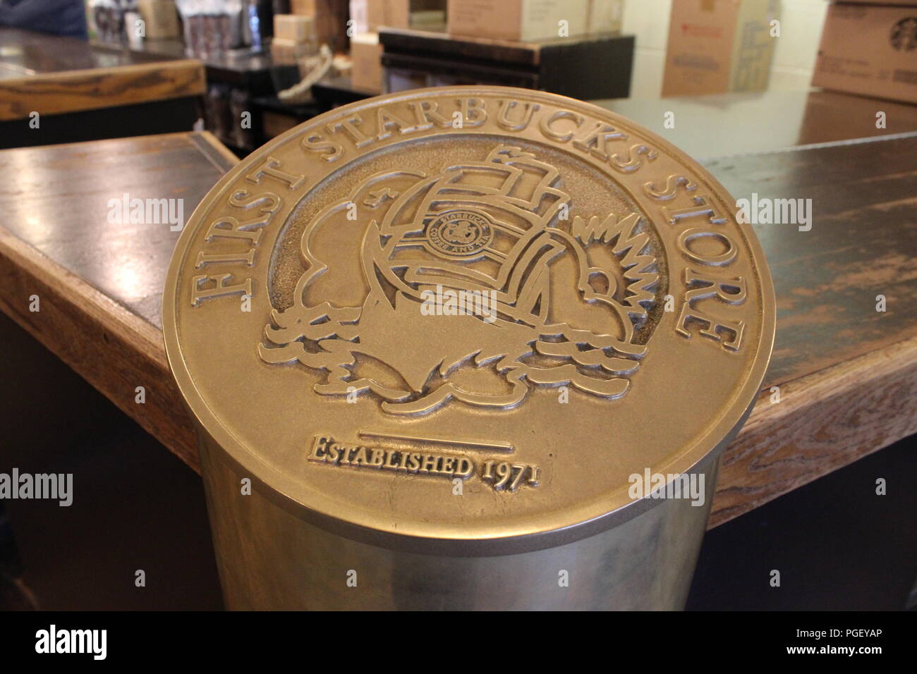 Erste Starbucks Store, Seattle, Washington, USA Stockfoto