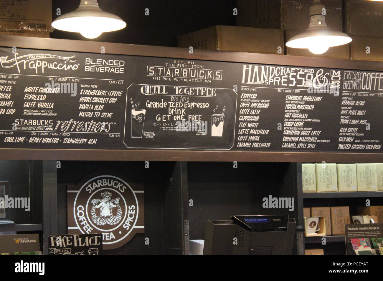 Erste Starbucks Store, Seattle, Washington, USA Stockfoto