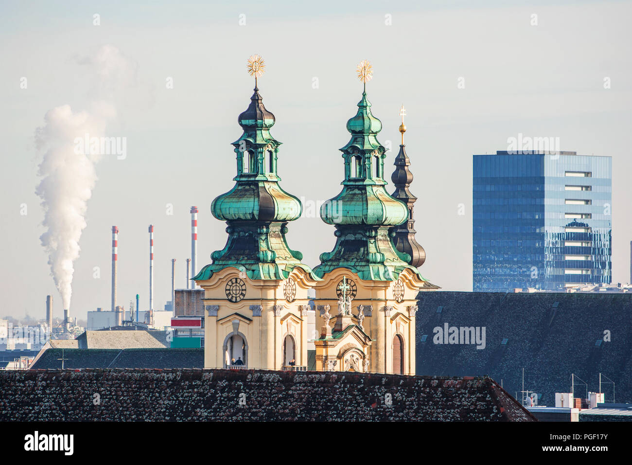 Skyline von Linz (Österreich) Stockfoto