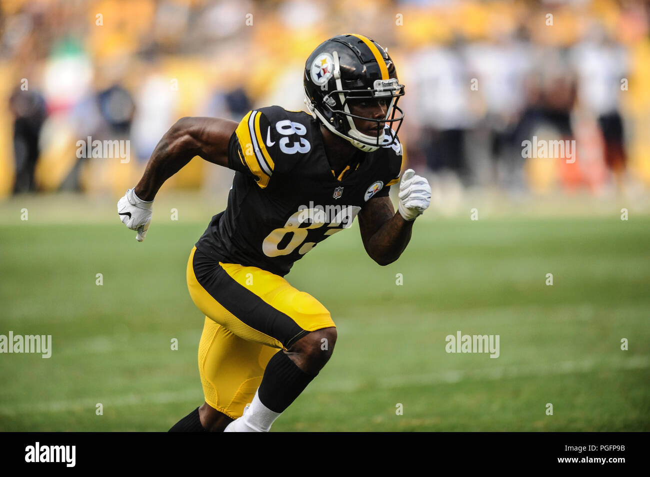 Pittsburgh, USA. 25. August 2018. Steelers Damoun Patterson #83 Während der Pittsburgh Steelers vs Tennessee Titans Spiel am Heinz Feld in Pittsburgh, PA. Jason Pohuski/CSM Credit: Cal Sport Media/Alamy leben Nachrichten Stockfoto