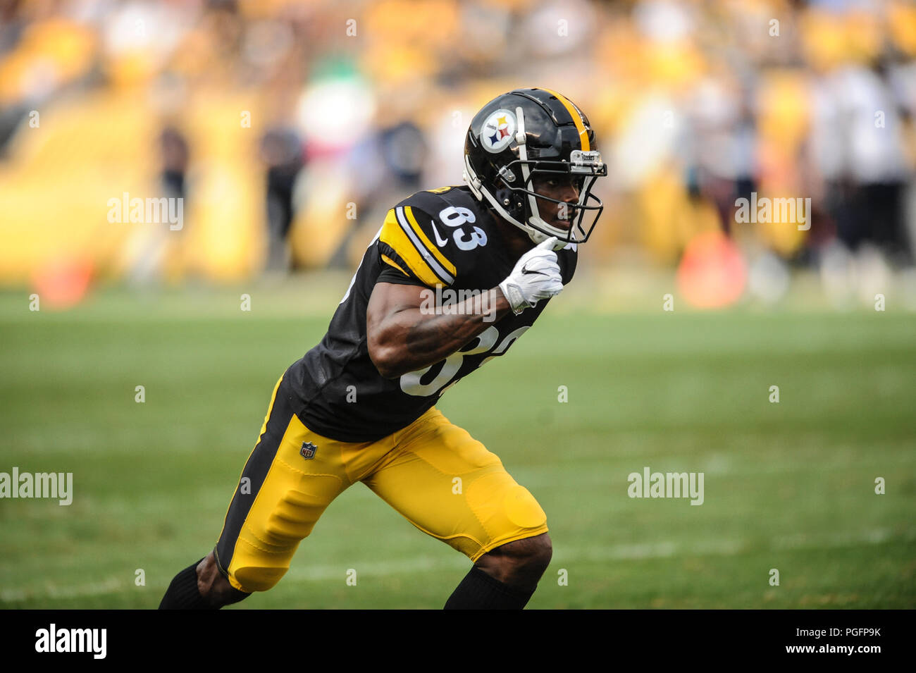 Pittsburgh, USA. 25. August 2018. Steelers Damoun Patterson #83 Während der Pittsburgh Steelers vs Tennessee Titans Spiel am Heinz Feld in Pittsburgh, PA. Jason Pohuski/CSM Credit: Cal Sport Media/Alamy leben Nachrichten Stockfoto