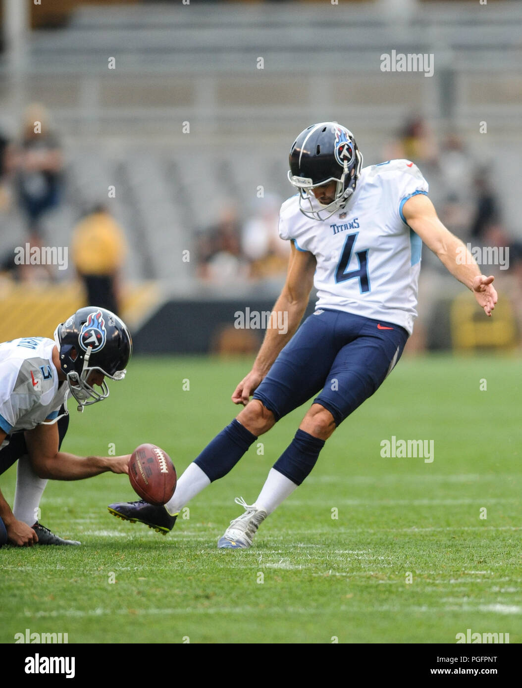 Pittsburgh, USA. 25. August 2018. Titans #4 Ryan Succop während der Pittsburgh Steelers vs Tennessee Titans Spiel am Heinz Feld in Pittsburgh, PA. Jason Pohuski/CSM Credit: Cal Sport Media/Alamy leben Nachrichten Stockfoto