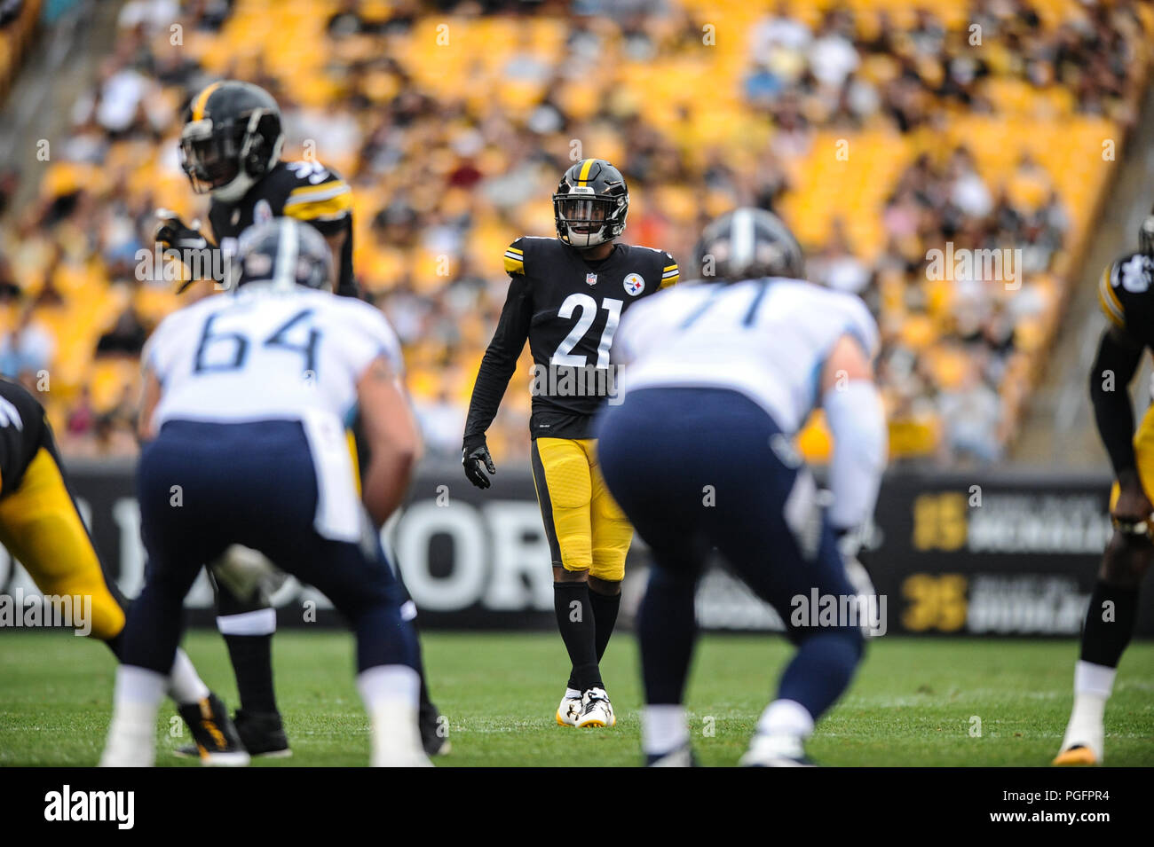 Pittsburgh, USA. 25. August 2018. Steelers Sean Davis Nr. 21 während der Pittsburgh Steelers vs Tennessee Titans Spiel am Heinz Feld in Pittsburgh, PA. Jason Pohuski/CSM Credit: Cal Sport Media/Alamy leben Nachrichten Stockfoto