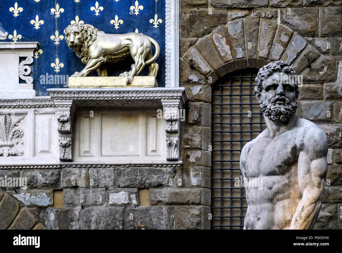 Florenz - 24. SEPTEMBER: die Statue des Herkules und Cacus von B. Bandinelli (close-up) auf der Piazza della Signoria, Florenz, Italien, September 24,2008. Stockfoto