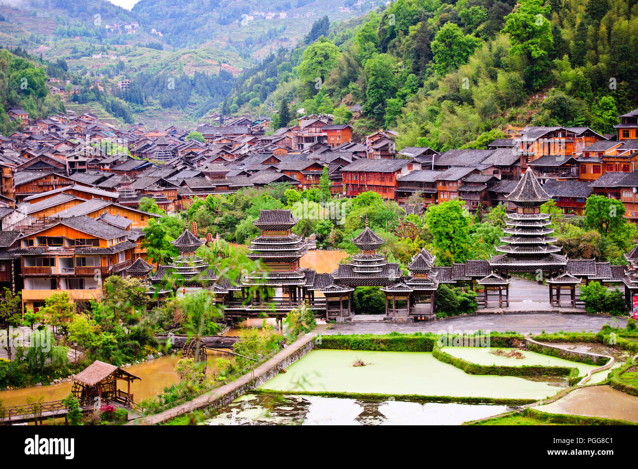 Dong Dorfes, antike Architektur, Bräuche, Kleid, am Besten erhaltene in China Zhaoxing Dorf, Provinz Guizhou, VR China, Volksrepublik China, China Stockfoto