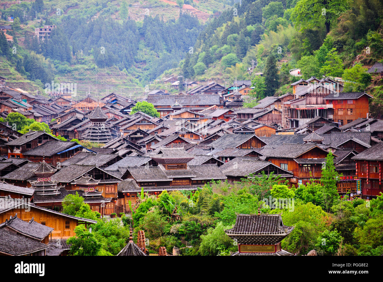 Dong Dorfes, antike Architektur, Bräuche, Kleid, am Besten erhaltene in China Zhaoxing Dorf, Provinz Guizhou, VR China, Volksrepublik China, China Stockfoto