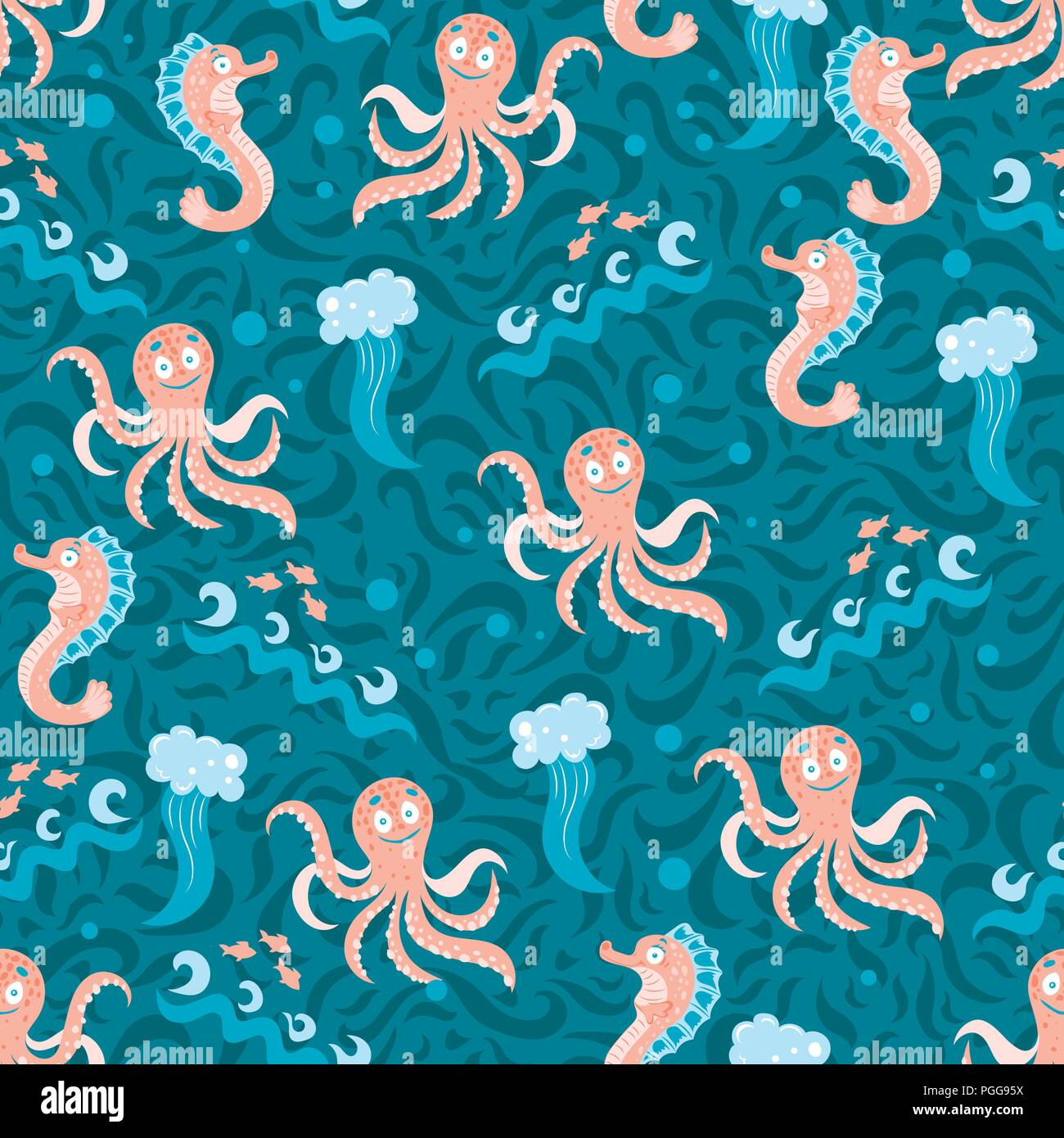Cute nahtlose für Kinder mit cartoon Unterwasserwelt. Vector Illustration Stock Vektor