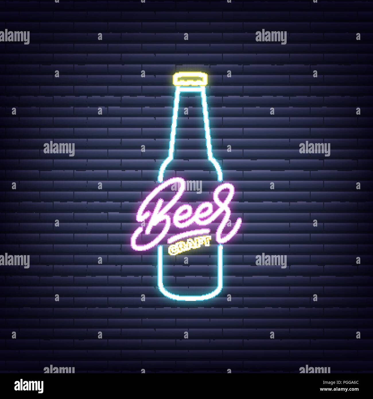 Handwerk Bier. Bier Leuchtreklame. Neon leuchtenden Schild Banner Design Stock Vektor