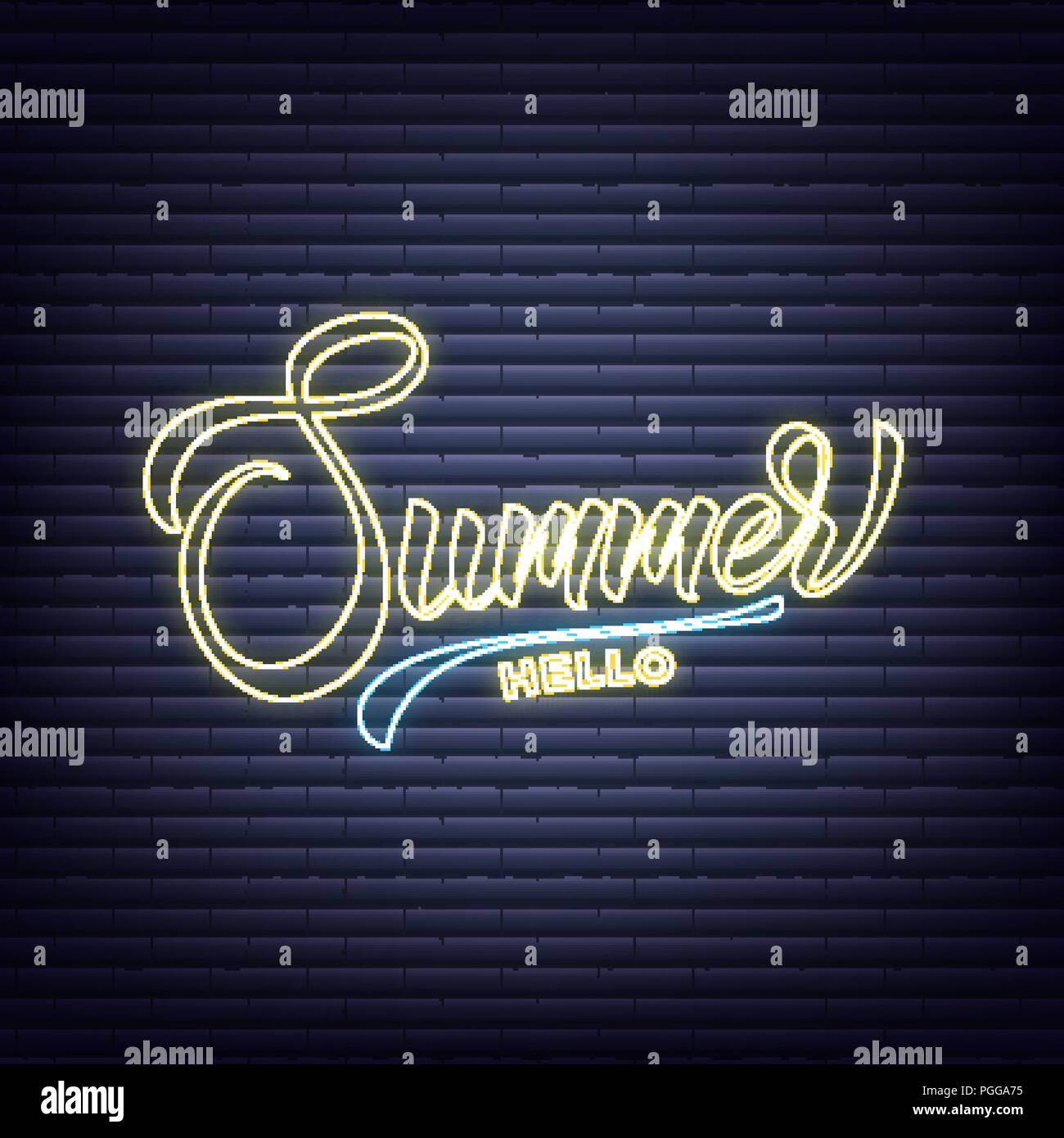 Hallo Sommer Neon Banner Leuchtende Zeichen Der Sommer Vibes Schriftzug Stock Vektorgrafik Alamy