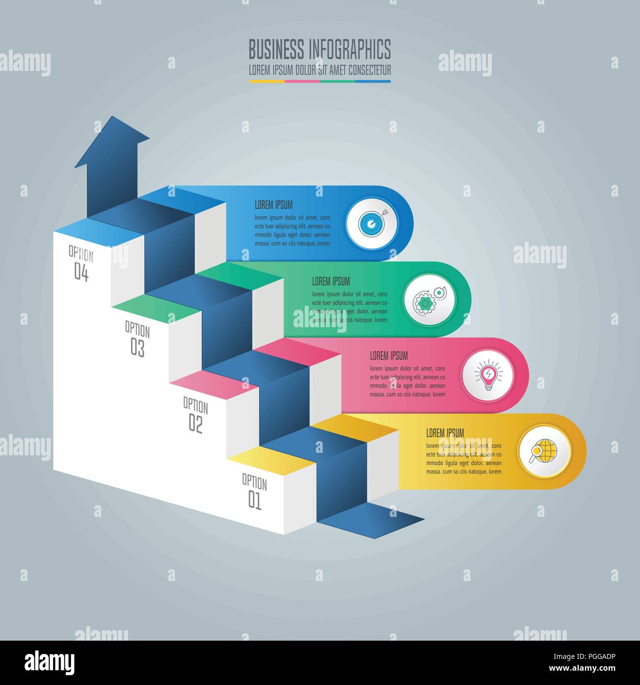 Kreatives Konzept für Infografik mit 4 Optionen, Teile oder Prozesse. Timeline Infografik business Design und Marketing Symbole für Präsentation, 1 Jahr Stock Vektor