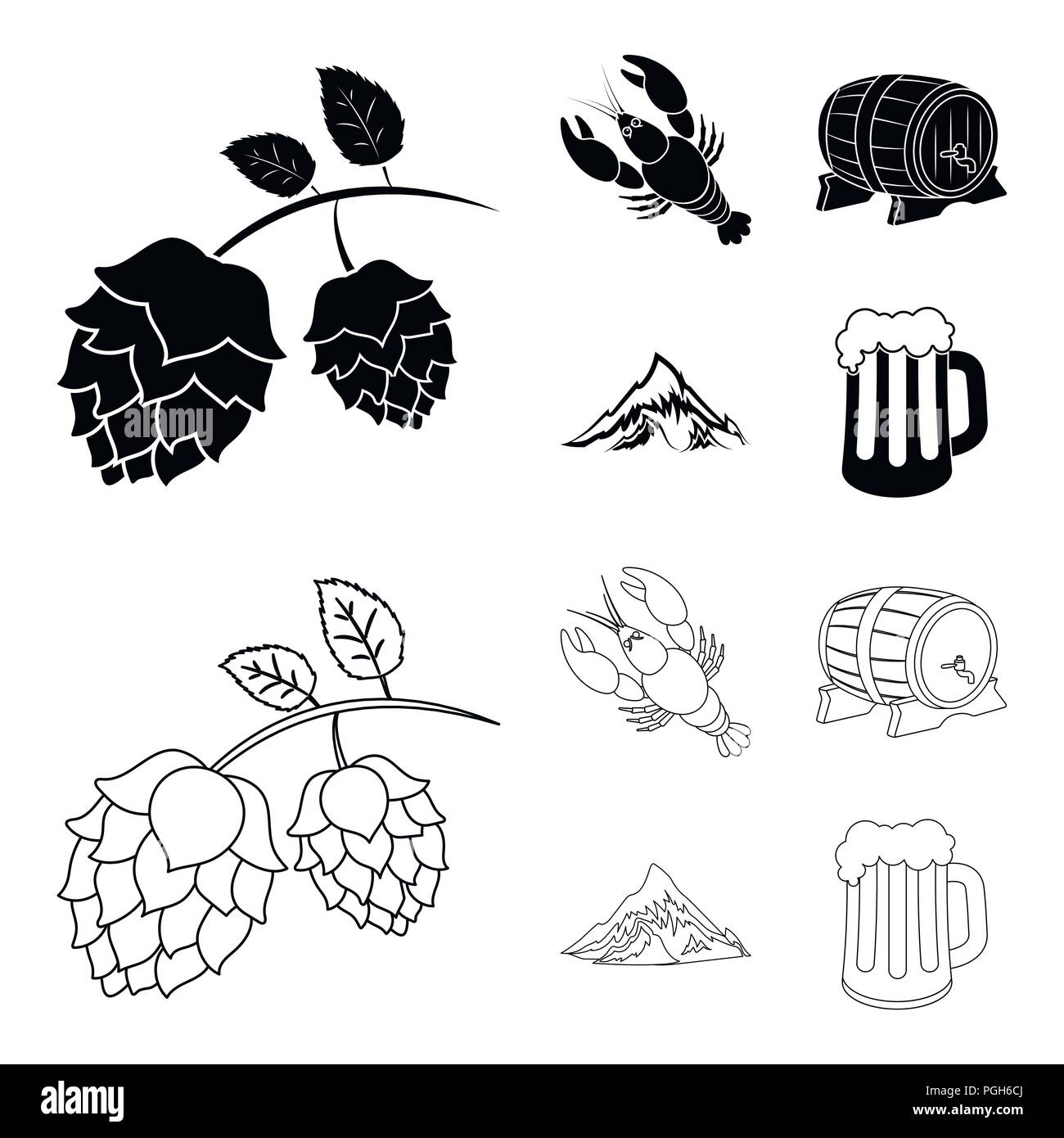 Alpen, ein Faß Bier, Hummer, Hopfen. Oktoberfest set Sammlung Icons in ...