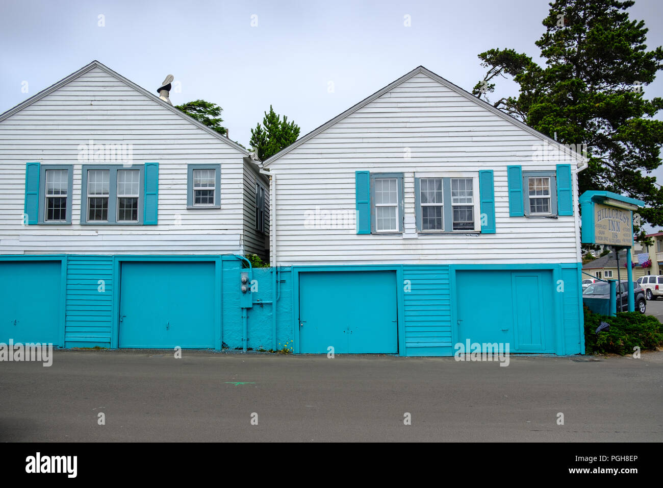 Blaue Häuser in Seaside, Oregon, USA Stockfoto
