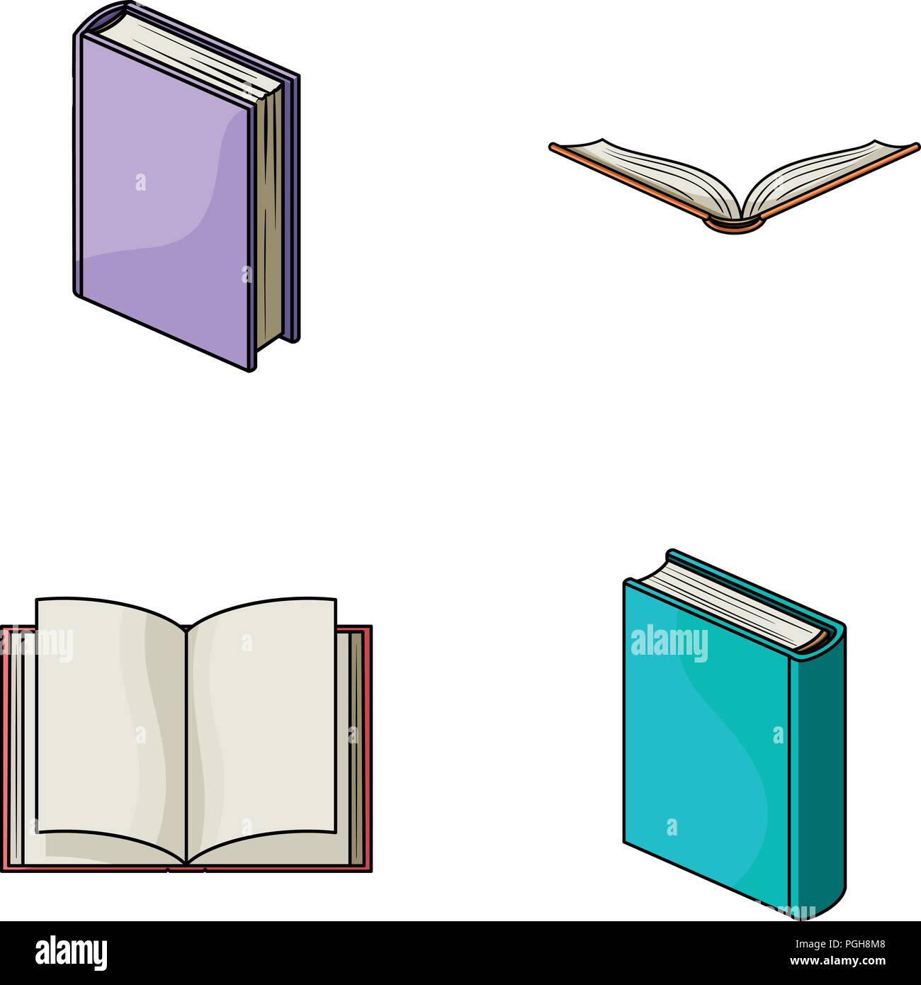 Verschiedene Arten von Büchern. Bücher set Sammlung Icons im Comic-stil Vektor Symbol lieferbar Abbildung. Stock Vektor