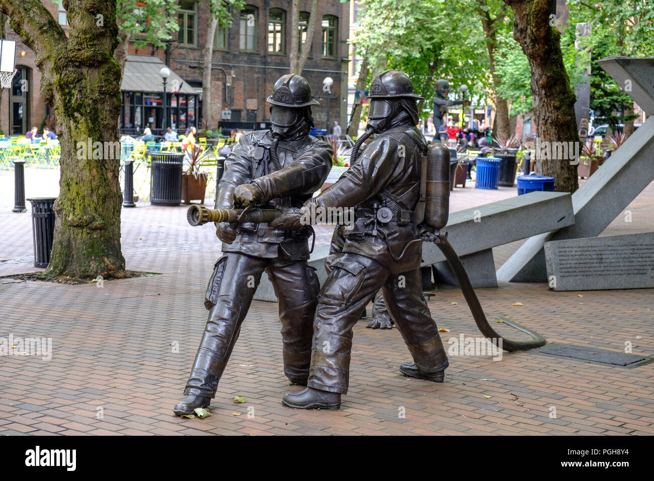 Gefallene Feuerwehrmänner' Memorial, Pioneer Square, Seattle, USA Stockfoto