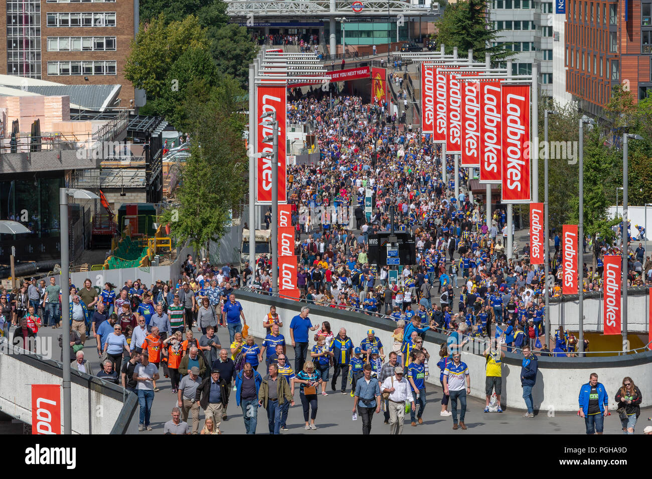 Samstag, 25. August 2018 - Die 117 Inszenierung der Ladbrokes Challenge Cup Rugby League Finale im Wembley Stadium zwischen Warrington Wölfe (der Leitung) Stockfoto