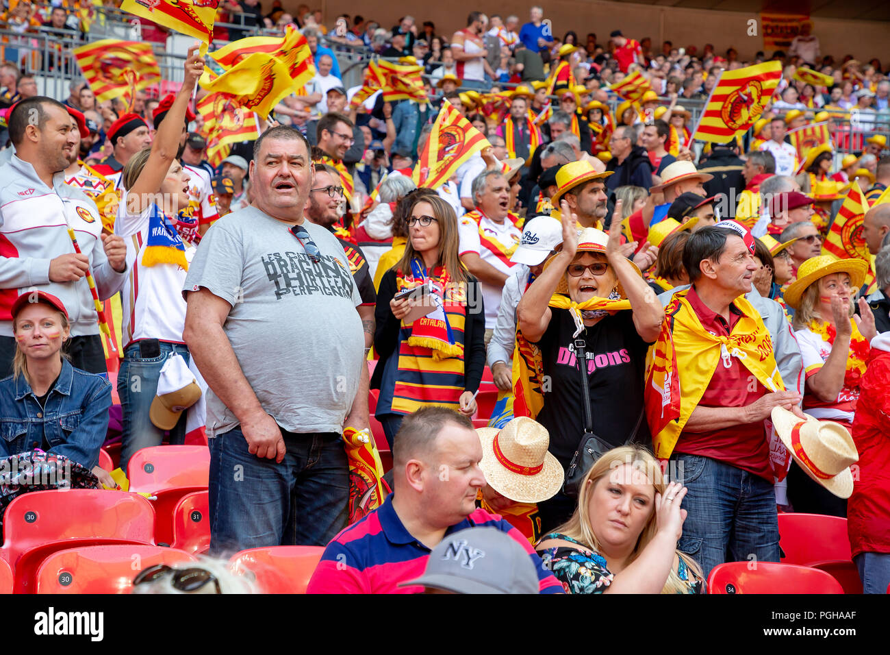Samstag, 25. August 2018 - Die 117 Inszenierung der Ladbrokes Challenge Cup Rugby League Finale im Wembley Stadium zwischen Warrington Wölfe (der Leitung) Stockfoto