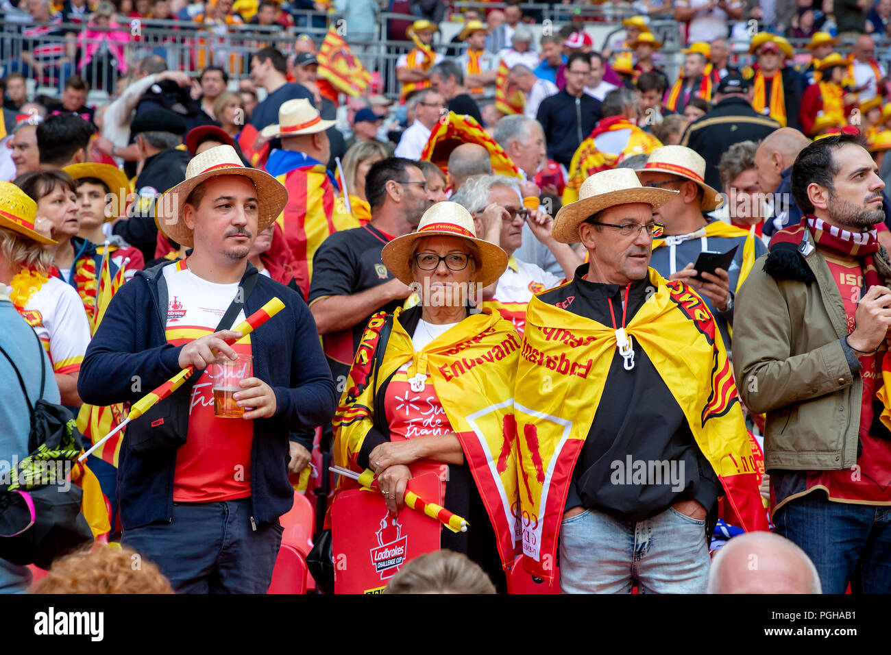 Samstag, 25. August 2018 - Die 117 Inszenierung der Ladbrokes Challenge Cup Rugby League Finale im Wembley Stadium zwischen Warrington Wölfe (der Leitung) Stockfoto