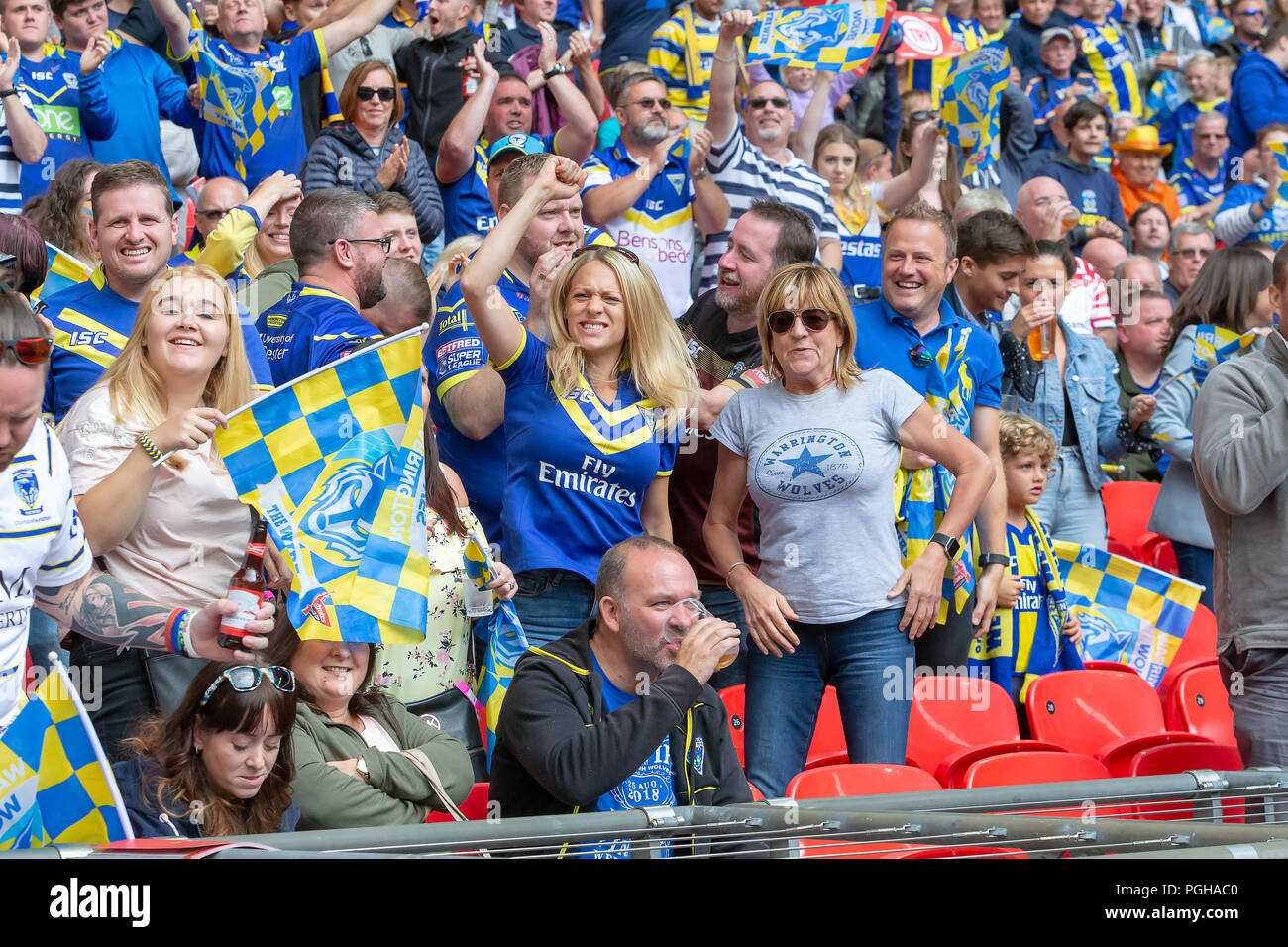 Samstag, 25. August 2018 - Die 117 Inszenierung der Ladbrokes Challenge Cup Rugby League Finale im Wembley Stadium zwischen Warrington Wölfe (der Leitung) Stockfoto