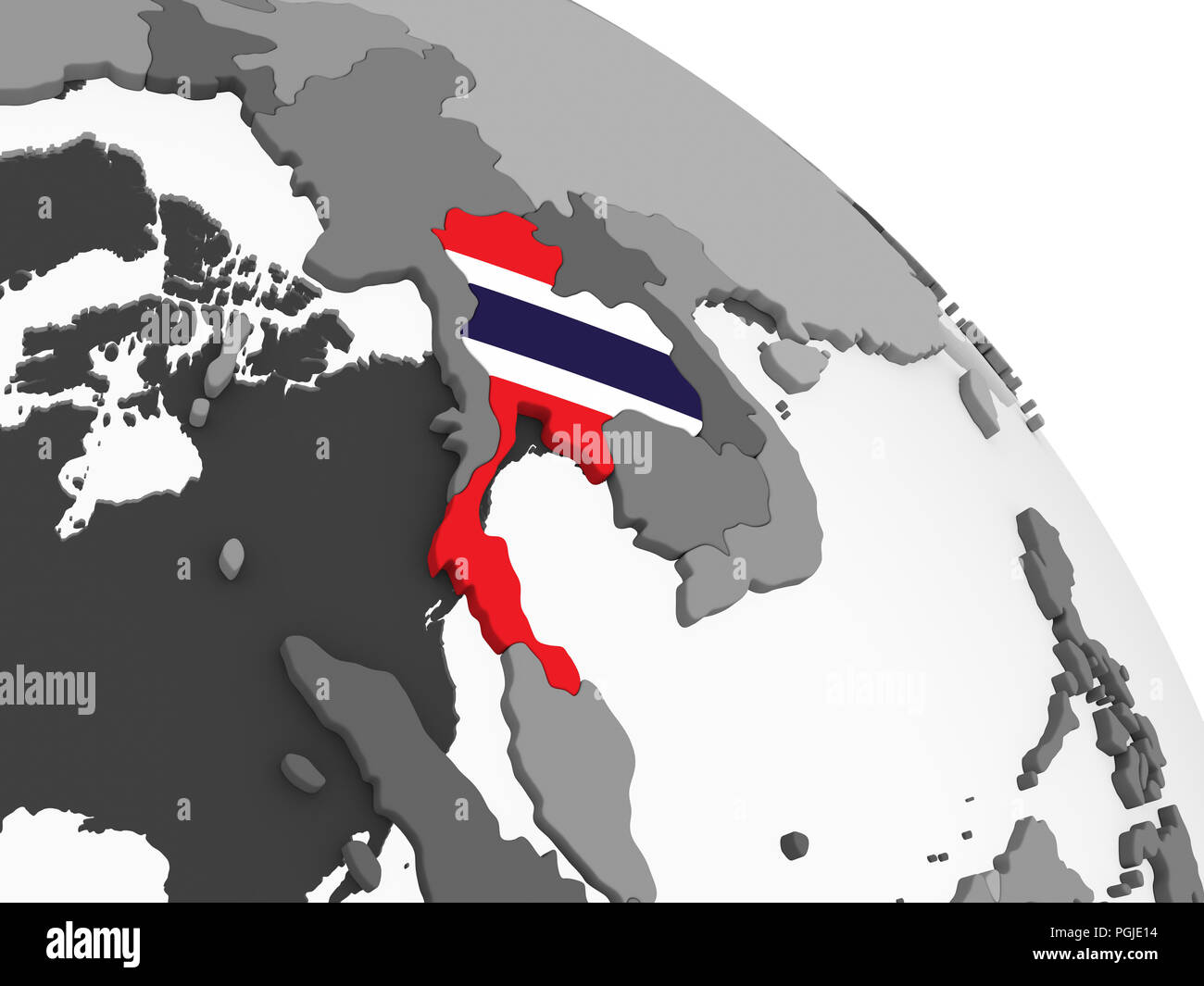 Thailand auf Grau politische Globus mit embedded Flagge. 3D-Darstellung. Stockfoto