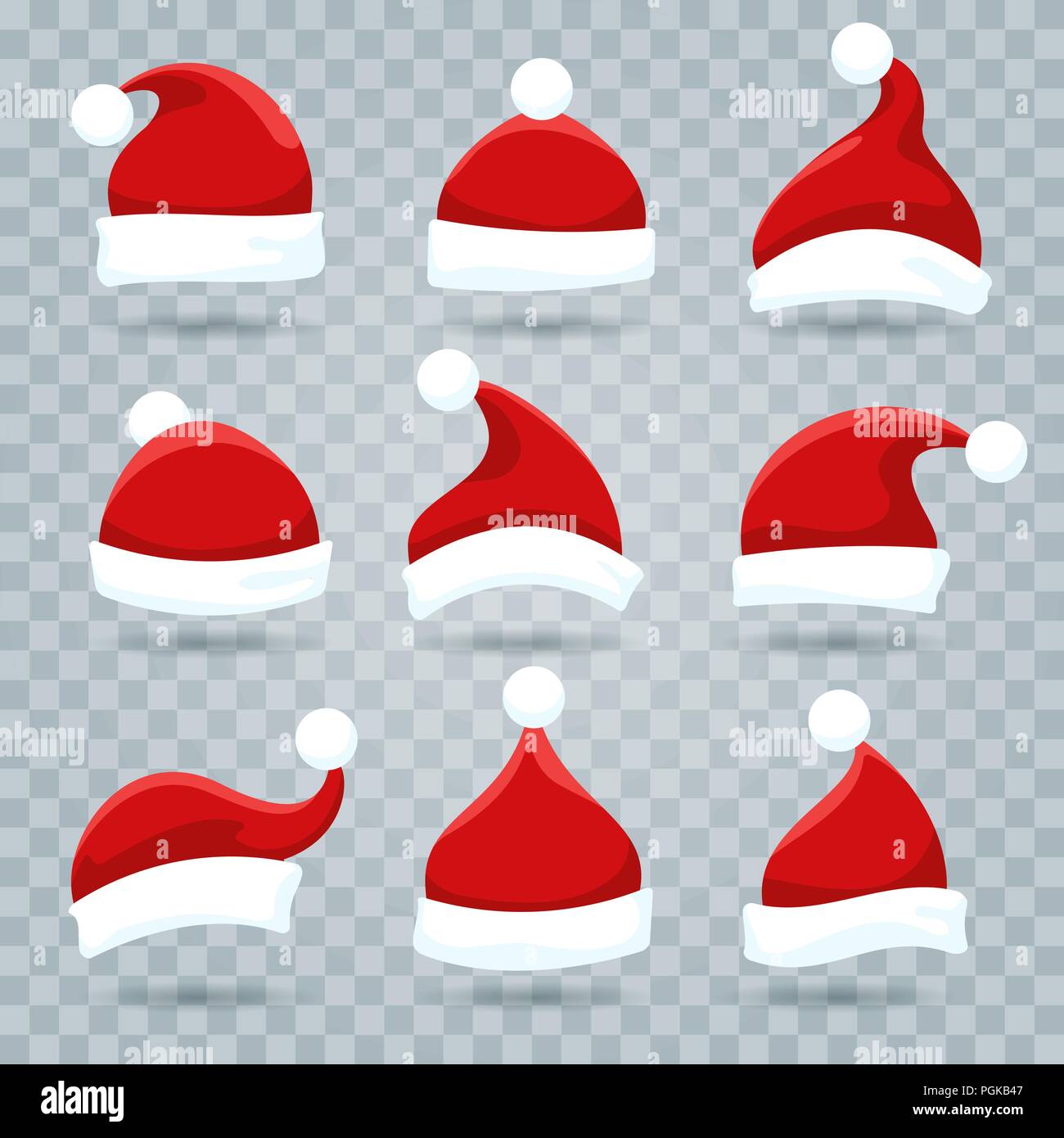 Santa hat. Weihnachten kostüm Nicholas Hüte auf transparentem Hintergrund  isoliert, Vektor Santa tragen im Comic-stil für Kinder Stock-Vektorgrafik -  Alamy