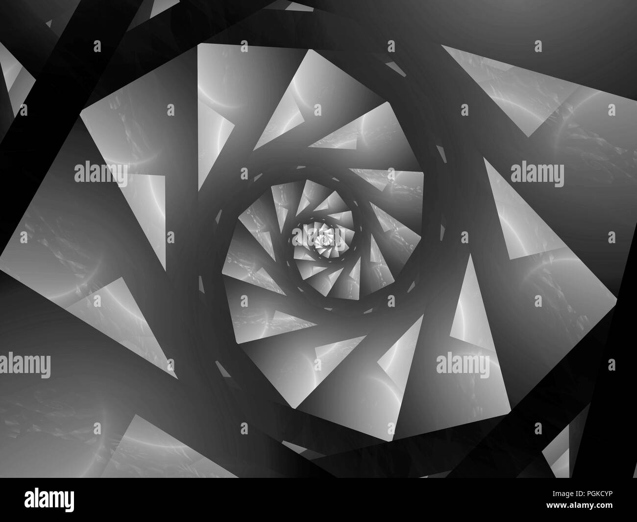 Leuchtende Spirale fraktal, Computer erzeugten abstrakten schwarzen und weißen Hintergrund, 3D-Rendering Stockfoto