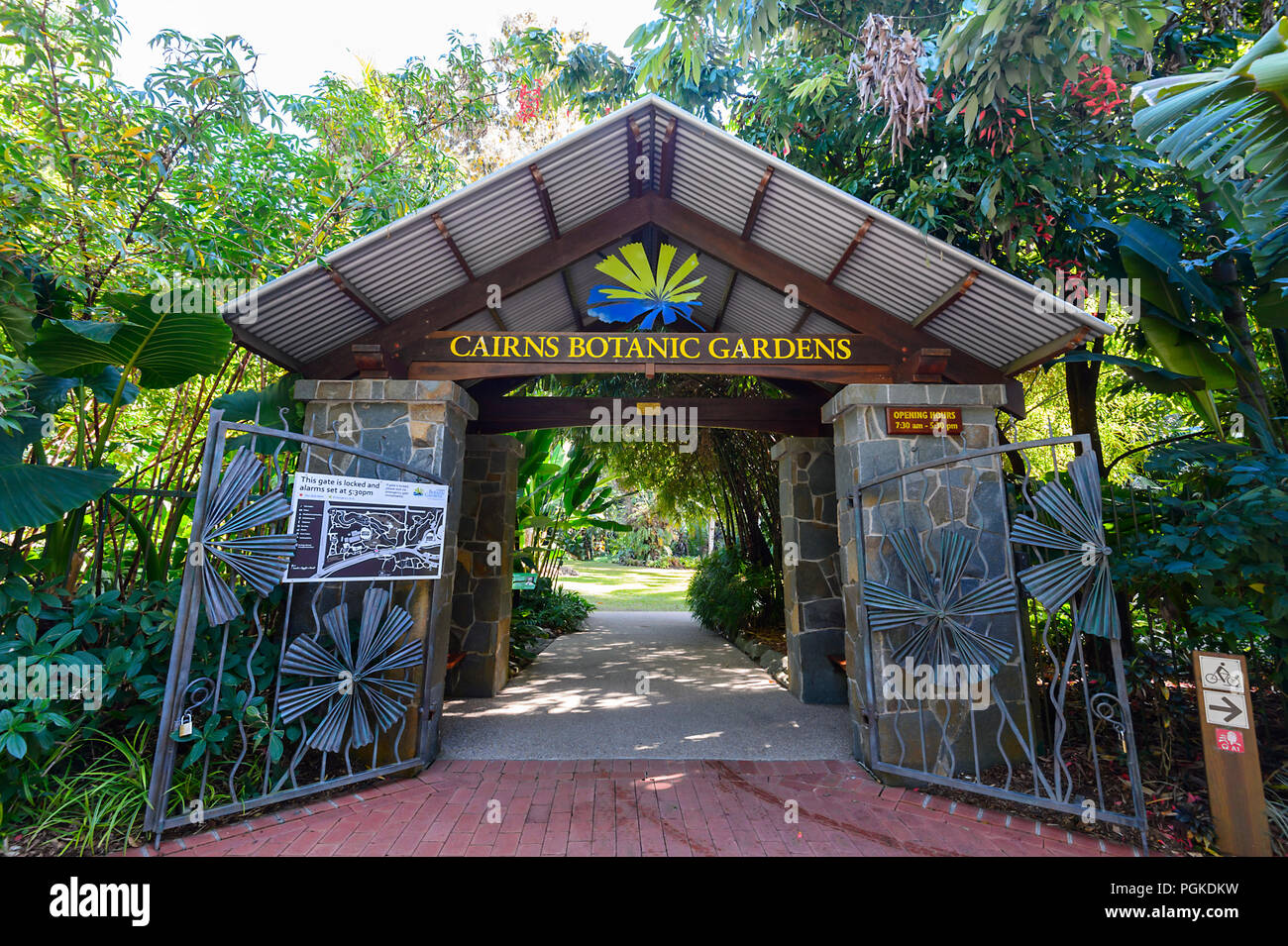 Eingang des Botanischen Garten in Cairns, Edge Hill, Far North Queensland, FNQ, QLD, Australien Stockfoto