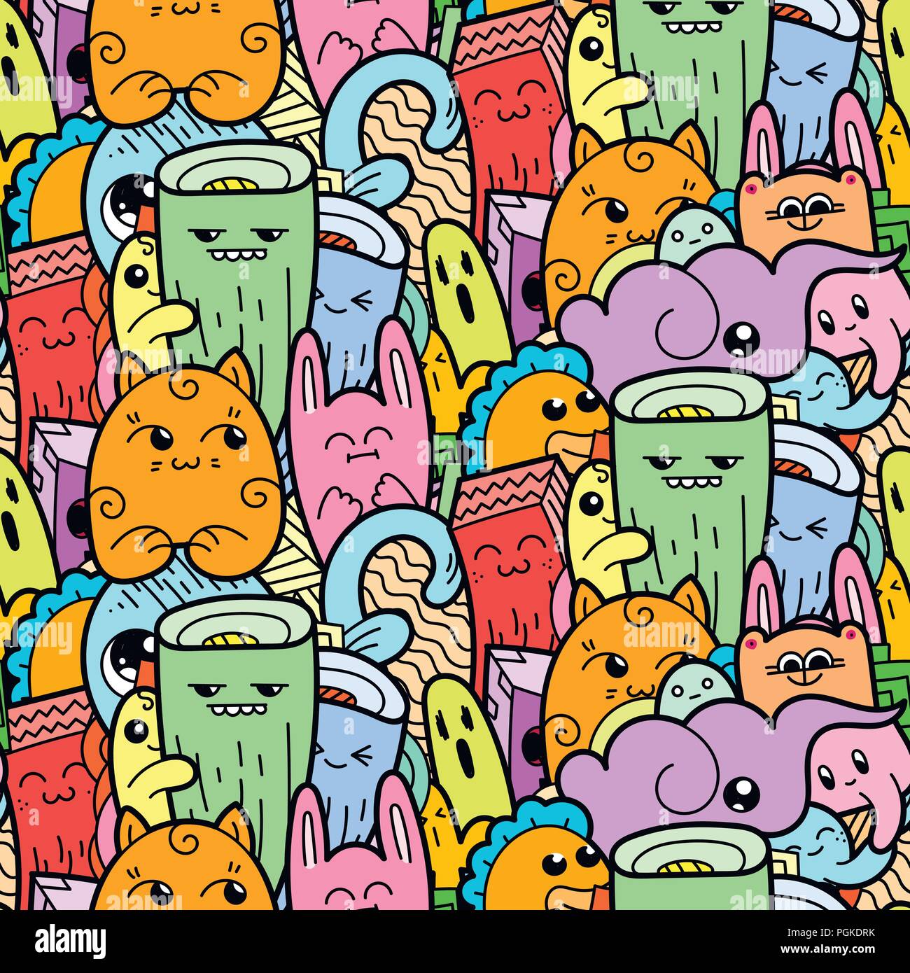 Lustige doodle Monster nahtlose Muster für Drucke, Designs und Malbücher. Vector Illustration Stock Vektor